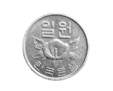 South Korea One Won coin on a white isolated backgroundの写真素材