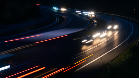 lights of moving cars at night. long exposure