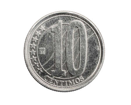 Venezuela ten centimos coin on a white isolated backgroundの写真素材