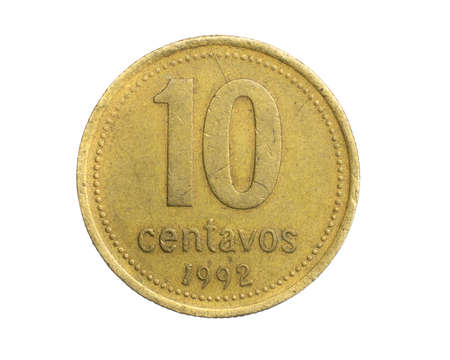 Argentina ten centavos coin on a white isolated backgroundの写真素材