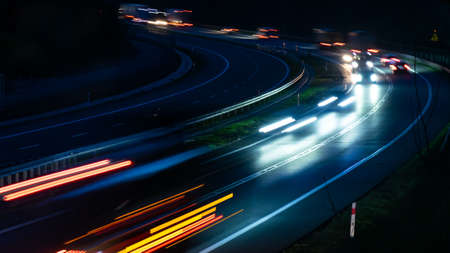 lights of moving cars at night. long exposureの写真素材