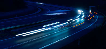 lights of moving cars at night. long exposureの写真素材