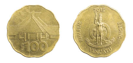 Vanuatu hundred vatu coin on a white isolated backgroundの写真素材