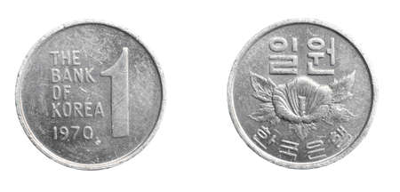 South Korea One Won coin on a white isolated backgroundの写真素材