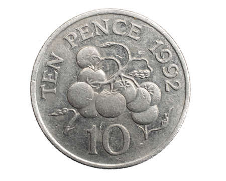 England ten pence coin on a white isolated backgroundの写真素材