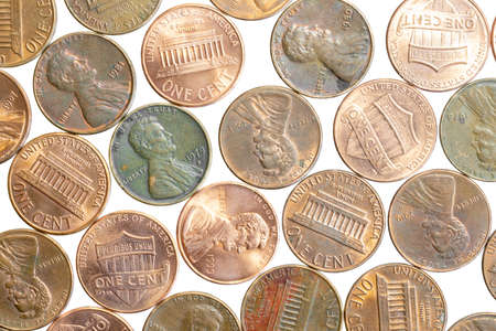 American one cent coin on a white isolated backgroundの写真素材