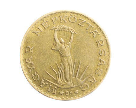 Hungary ten forints coin on white isolated backgroundの写真素材