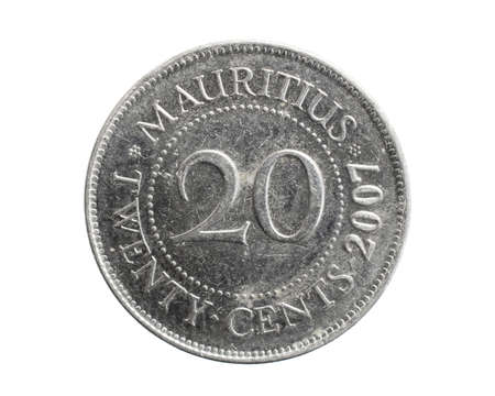 mauritius twenty cents coin on white isolated backgroundの写真素材