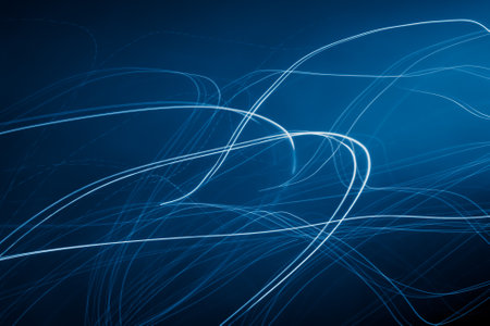 white light lines on a blue backgroundの写真素材