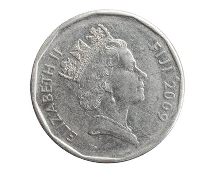 Fiji fifty cents coin on white isolated backgroundの写真素材