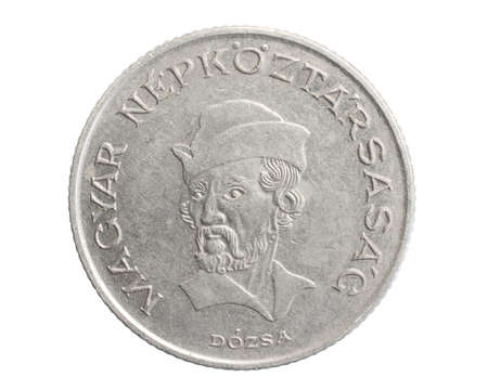 Hungary twenty forint coin on white isolated backgroundの写真素材