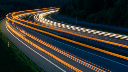 lights of moving cars at night. long exposureの写真素材