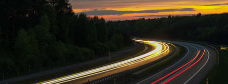 lights of moving cars at night. long exposureの写真素材