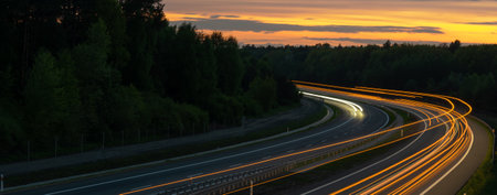 lights of moving cars at night. long exposureの写真素材