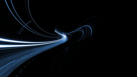blue car lights at night. long exposureの写真素材