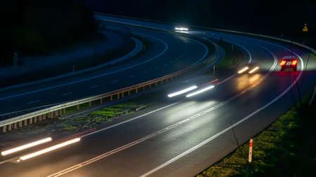 lights of moving cars at night. long exposureの写真素材