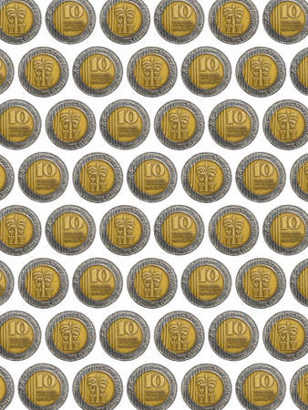 Israeli 10 Shekels coins isolated on white background