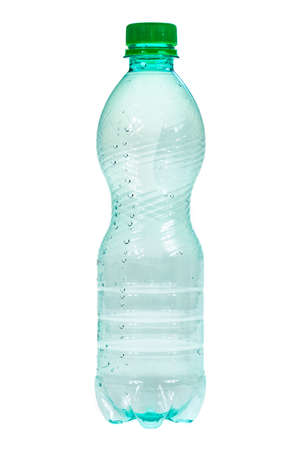green plastic bottle on a white isolated backgroundの写真素材