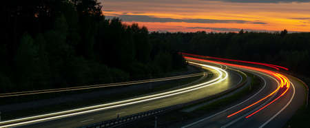 lights of moving cars at night. long exposureの写真素材