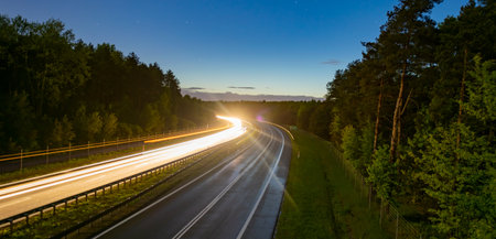 lights of moving cars at night. long exposureの写真素材