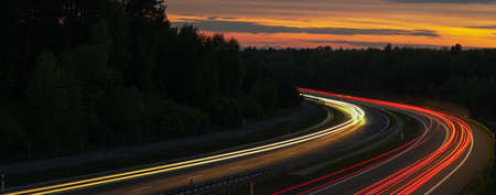lights of moving cars at night. long exposureの写真素材