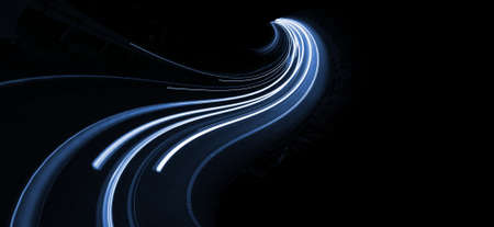 blue car lights at night. long exposureの写真素材