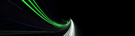 green car lights at night. long exposureの写真素材