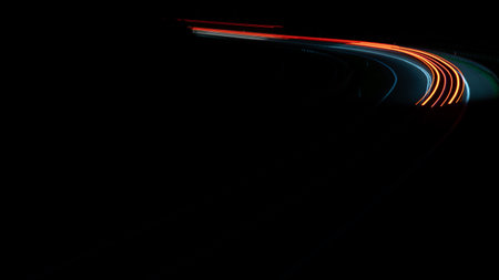 abstract red car lights at night. long exposureの写真素材