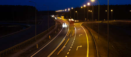 lights of moving cars at night. long exposureの写真素材