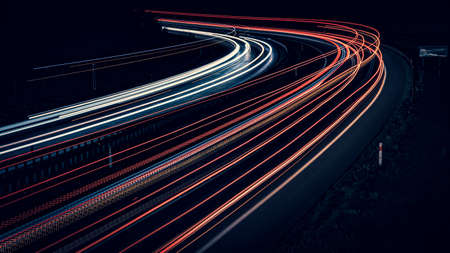 lights of moving cars at night. long exposureの写真素材