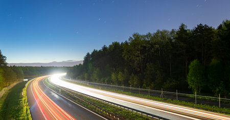 lights of moving cars at night. long exposureの写真素材