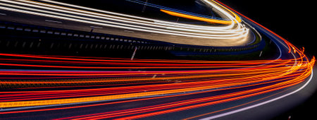 lights of moving cars at night. long exposureの写真素材