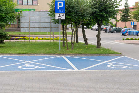 Dzialoszyn, Poland - 07.25.2021 - parking space for disabled people in DziaÅoszynのeditorial素材