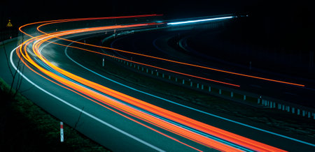 lights of moving cars at night. long exposureの写真素材