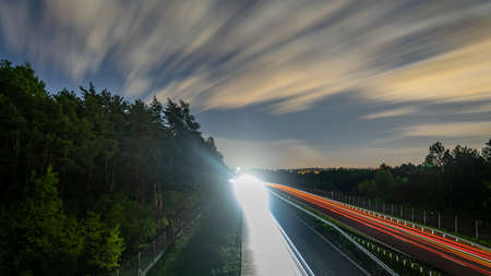 lights of moving cars at night. long exposureの写真素材