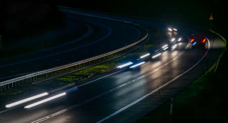 lights of moving cars at night. long exposureの写真素材
