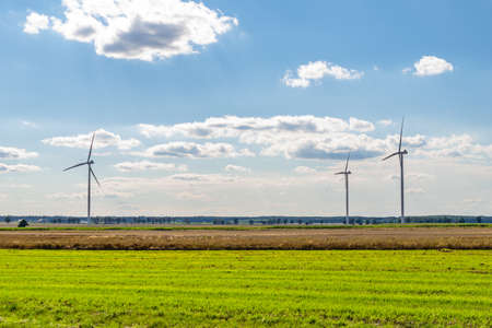 farmland on a beautiful sunny day against the background of blue skyの写真素材