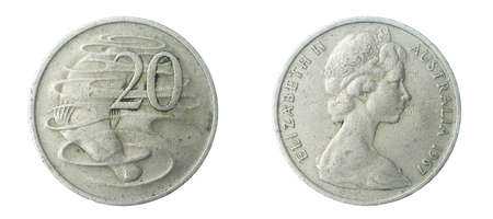 Australia twenty cents coin on a white isolated backgroundの写真素材