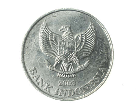 Indonesia two hundred rupiah coin on a white isolated backgroundの写真素材