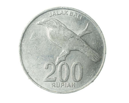 Indonesia two hundred rupiah coin on a white isolated backgroundの写真素材