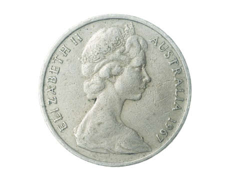 Australia twenty cents coin on a white isolated backgroundの写真素材