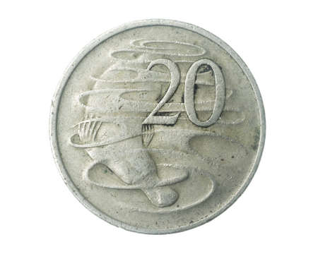 Australia twenty cents coin on a white isolated backgroundの写真素材