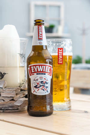 Miedzyzdroje, Poland -05.09.2021 - beer from the zywiec companyの写真素材