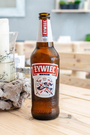Miedzyzdroje, Poland -05.09.2021 - beer from the zywiec companyのeditorial素材