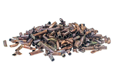 copper scrap on a white isolated backgroundの写真素材