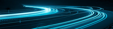 blue car lights at night. long exposureの写真素材