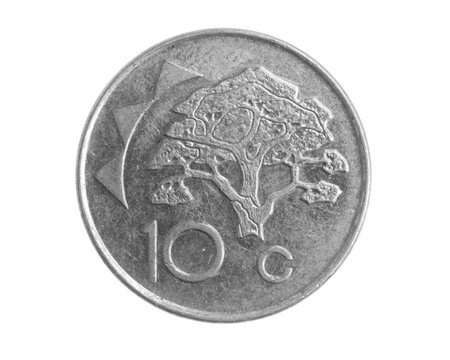 Namibia ten cents coin on white isolated backgroundの写真素材