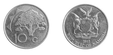 Namibia ten cents coin on white isolated backgroundの写真素材