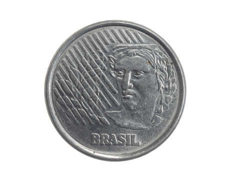 Brazil fifty centavos coin on a white isolated backgroundの写真素材