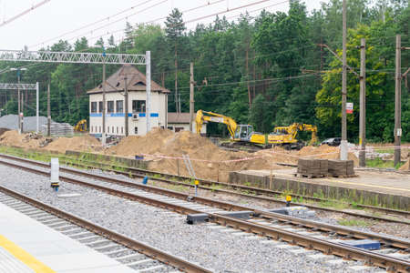 Herby, Poland - 07/25/2021 - renovation of the railway station in Herbyのeditorial素材
